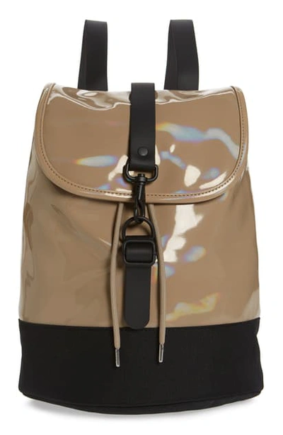 Shop Rains Waterproof Drawstring Backpack In Beige Holographic