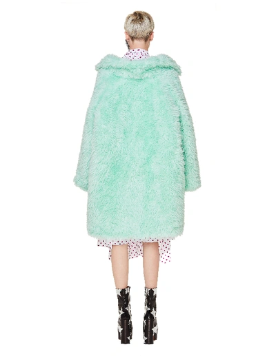 Shop Balenciaga Green Faux Fur Swing Coat