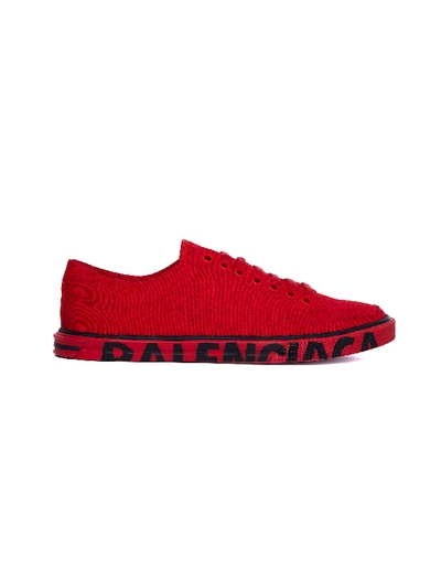 Shop Balenciaga Red Cotton Match Sneakers