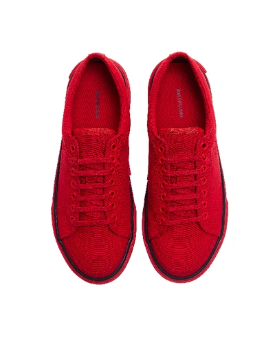Shop Balenciaga Red Cotton Match Sneakers