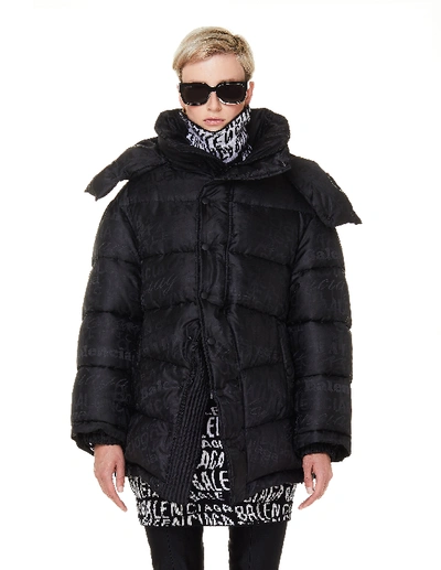 Shop Balenciaga Mixed Typo New Swing Puffer Jacket In Black