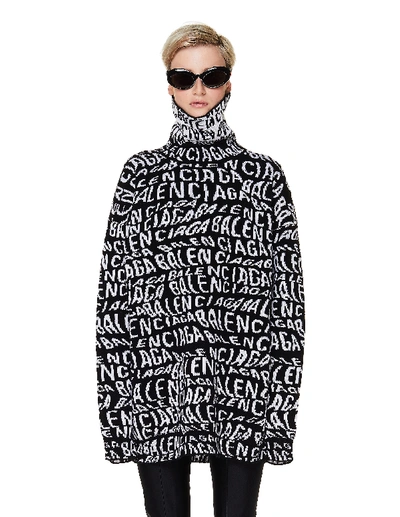 Shop Balenciaga Logo Wave Turtleneck Sweater In Black