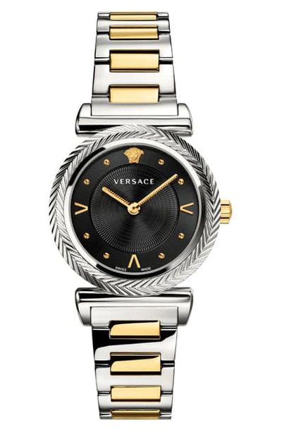 Shop Versace V Motif Bracelet Watch, 35mm In Silver/ Black/ Gold