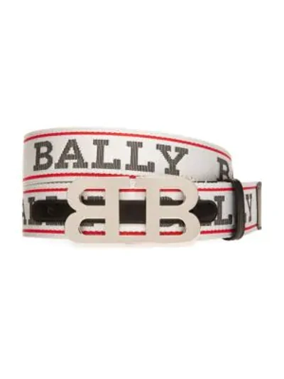 Shop Bally Iconic Buckle Mirror Adjustable & Reversible Logo Belt In White Red Black
