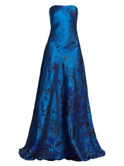 Shop Rene Ruiz Collection Strapless Brocade Ball Gown In Blue Multi