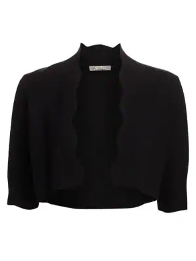 Shop Lela Rose Scallop-trim Knit Bolero In Black