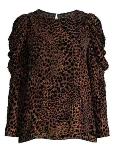 Shop Elie Tahari Noelle Leopard Print Velvet Burnout Blouse In Black Multi