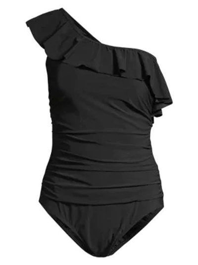 Shop Gottex Swim One-shoulder Ruffle One-piece Swimsuit In Black