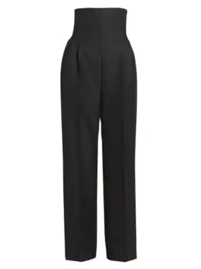 Shop Alaïa Corset High-waist Wool Trousers In Black