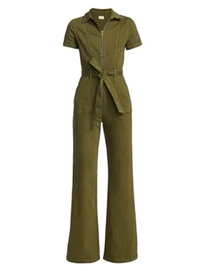 Shop Alice And Olivia Gorgeous Wide-leg Denim Jumpsuit In Army