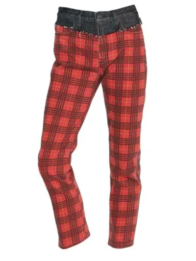 Shop Hudson Bettie High-rise Mixed-media Plaid Tapered Jeans In Critical Plaid