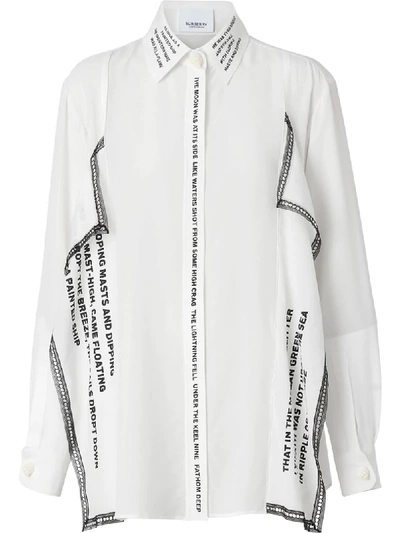 Shop Burberry Mariner Print Lace Trim Oversized Shirt In White