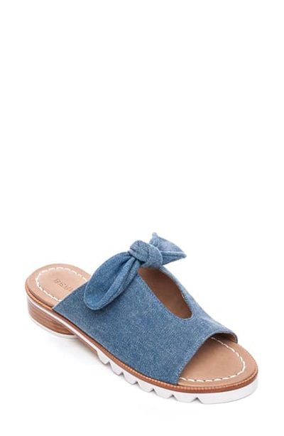 Shop Bernardo Alice Bow Slide Sandal In Denim Leather