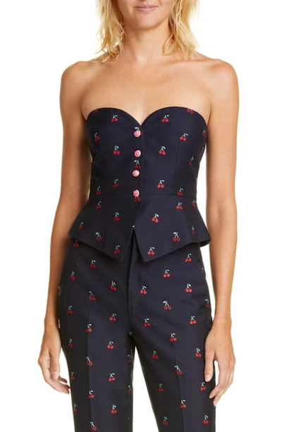 Shop Gucci Gg Cherry Cotton & Wool Fil Coupe Crop Bustier In Blue/ Red