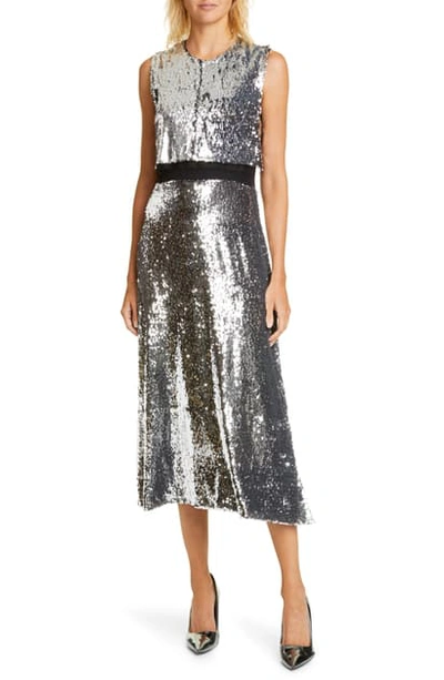 Shop Stella Mccartney Popover Sequin Silk Midi Dress In Silver