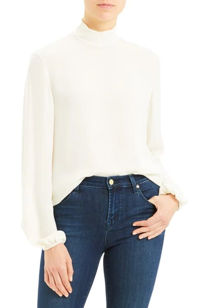 Shop Theory Mock Neck Silk Blouse In Ivory