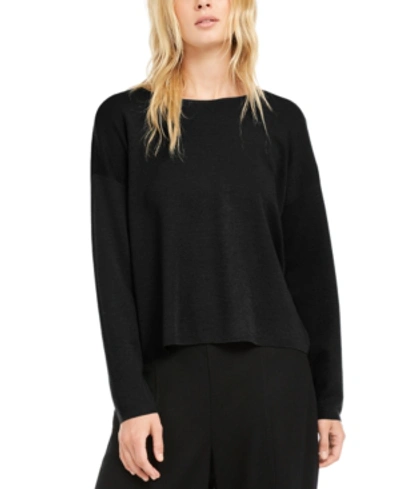 Shop Eileen Fisher Crewneck Merino Wool Sweater, Regular & Petite In Black