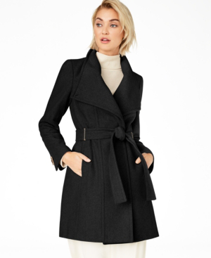 calvin klein belted wrap coat black