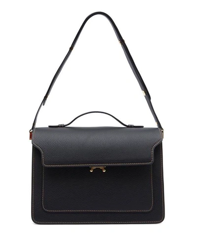 Shop Marni Trunk Large Leather Shoulder Bag In Black