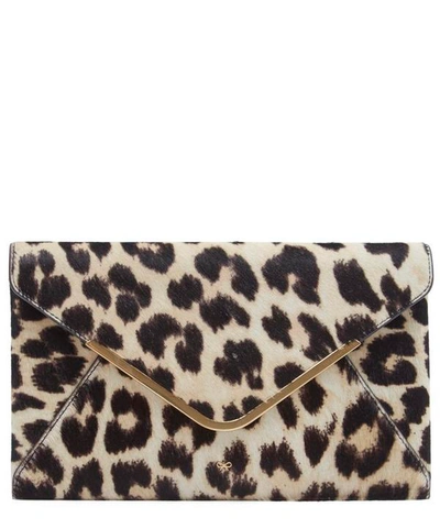 Shop Anya Hindmarch Leopard Print Calf Hair Postbox Clutch Bag In Yellow