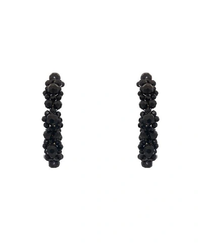 Shop Simone Rocha Daisy Large Beaded Hoop Earrings In Black