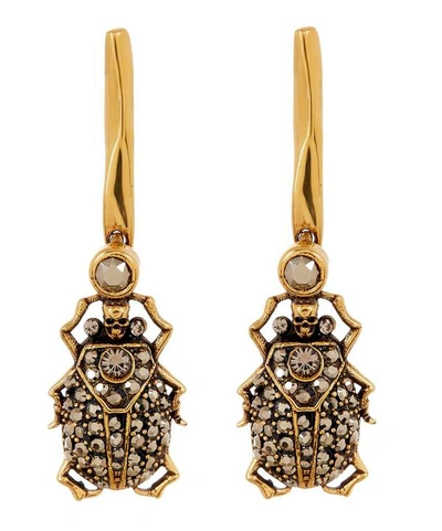 Shop Alexander Mcqueen Gold-tone Crystal Beetle Drop Earrings