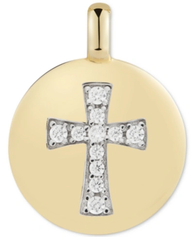 Shop Alex Woo Cubic Zirconia Cross "always Have Faith" Reversible Charm Pendant In 14k Gold-plated Sterling Silver