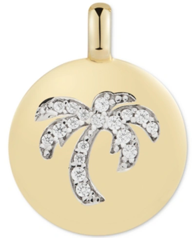 Shop Alex Woo Cubic Zirconia Palm Tree "good Vibes Only" Reversible Charm Pendant In 14k Gold-plated Sterling Silv