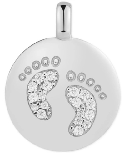 Shop Alex Woo Cubic Zirconia Footprint "forever Precious" Reversible Charm Pendant In Sterling Silver