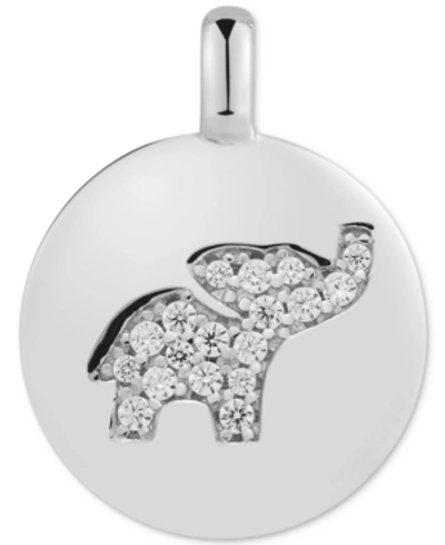 Shop Alex Woo Cubic Zirconia Elephant "dream Big" Reversible Charm Pendant In Sterling Silver