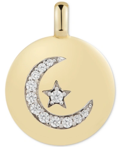 Shop Alex Woo Cubic Zirconia Moon & Star "follow Your Dreams" Reversible Charm Pendant In 14k Gold-plated Sterling