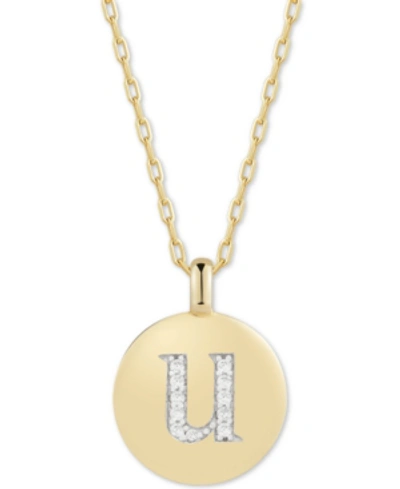 Shop Alex Woo Cubic Zirconia Initial Reversible Charm Pendant Necklace In 14k Gold-plated Sterling Silver, Adjusta In U