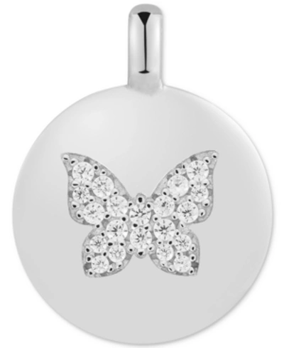 Shop Alex Woo Cubic Zirconia Butterfly "believe In Yourself" Reversible Disc Pendant In Sterling Silver