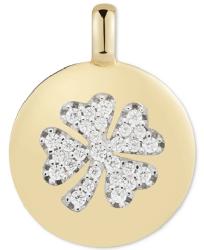 Shop Alex Woo Cubic Zirconia Clover "lucky To Have" Reversible Charm Pendant In 14k Gold-plated Sterling Silver