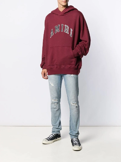 Shop Amiri Logo Print Hooded Sweatshirt In Red