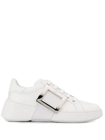 Shop Roger Vivier Viv Skate Leather Sneakers In White