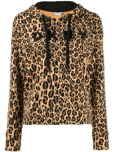 Shop Dkny Cotton Leopard Print Cropped Hoodie In Brown