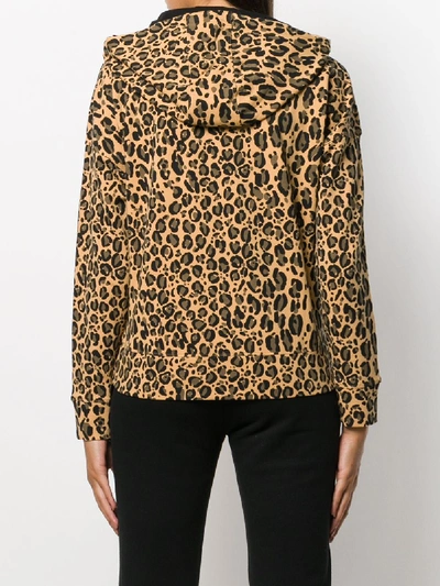 Shop Dkny Cotton Leopard Print Cropped Hoodie In Brown