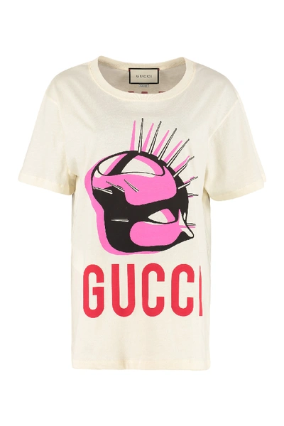 Shop Gucci Manifesto Crew-neck Cotton T-shirt In Panna
