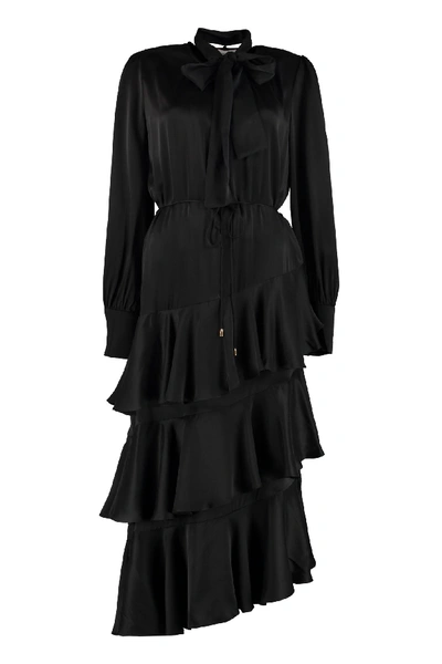 Shop Zimmermann Espionage Silk Flounced Dress In Black