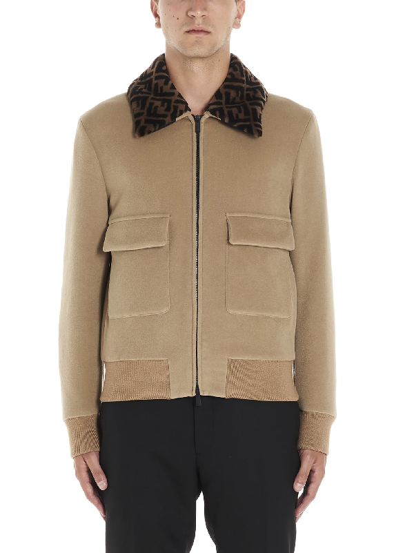 Fendi Shearling-trimmed Wool-fleece Blouson Jacket In Brown | ModeSens