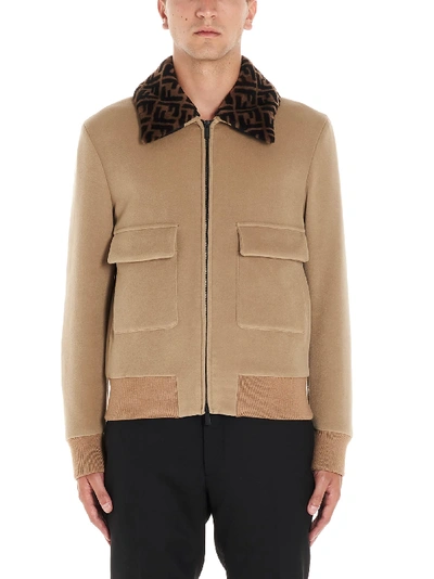 Shop Fendi Aviator Jacket In Beige