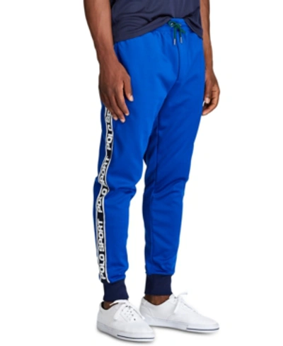 Shop Polo Ralph Lauren Men's Logo-tape Fleece Jogger Track Pants In Sapphire Star