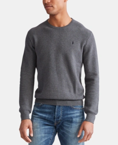 Shop Polo Ralph Lauren Men's Cotton Textured Crewneck Sweater In Dark Grey Heather