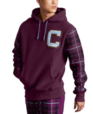 Champion Men's C-life Reverse Weave Plaid Colorblocked Hoodie In Venetian  Purple | ModeSens