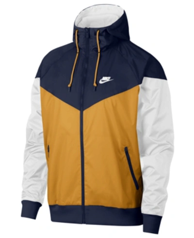 Shop Nike Men's Sportswear Windrunner Jacket In Gold/nvy/wht