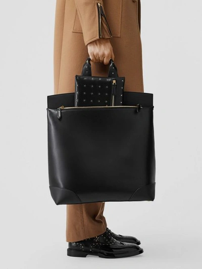 Shop Burberry Leather Portrait Society Tote In Black