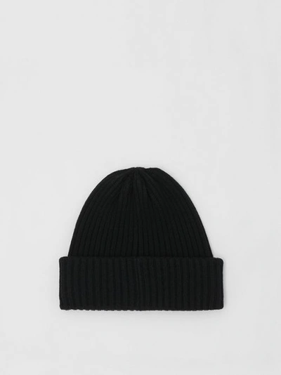 Shop Burberry Rib Knit Wool Beanie In Black