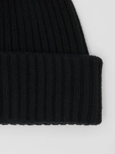 Shop Burberry Rib Knit Wool Beanie In Black