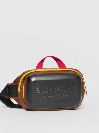 Shop Burberry Logo Embossed Panel Nylon Bum Bag In Black